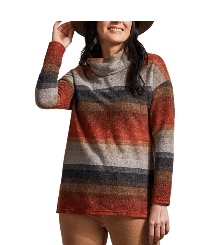 Tribal Drop Shoulder Cowl Neck Sweater