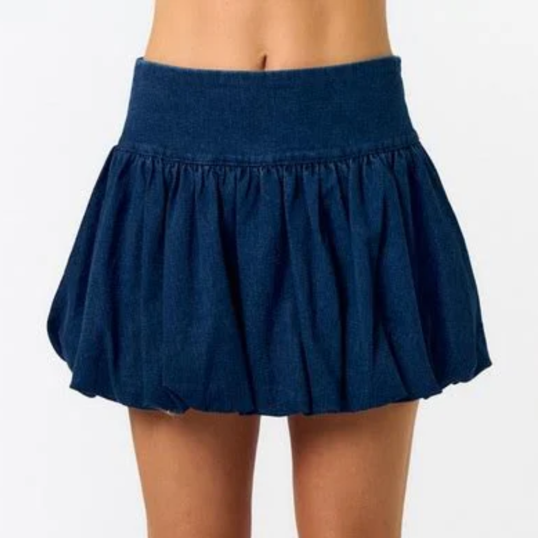 Blue Blush Bubbled Denim Mini Skirt
