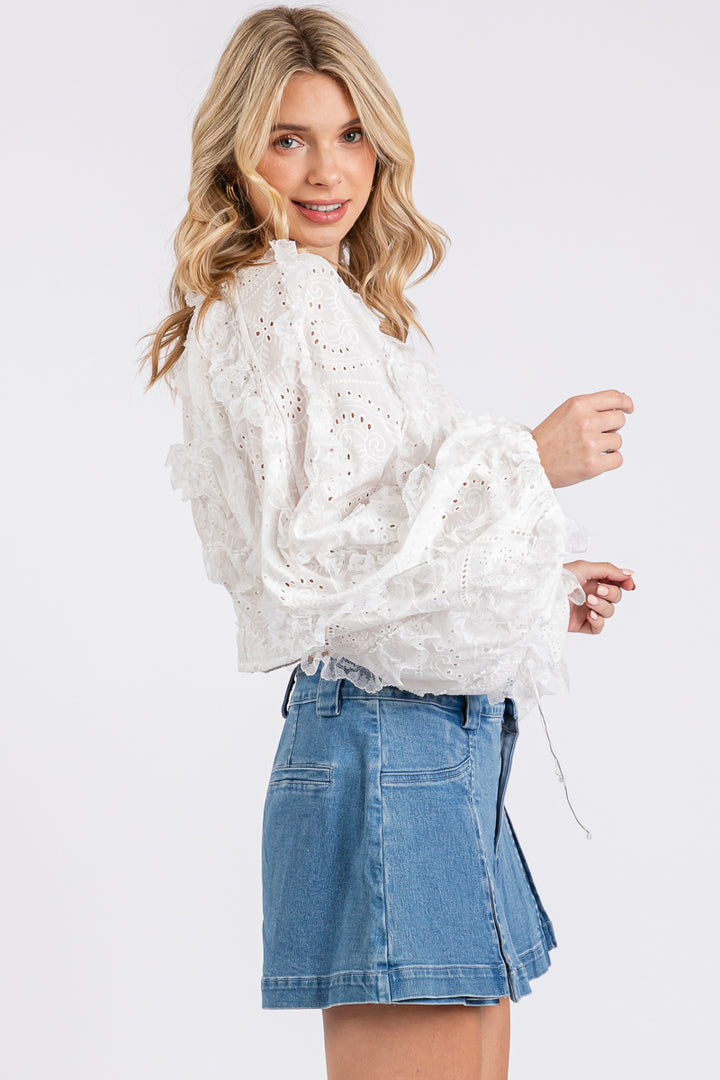 The Vintage Shop Long Sleeve Lace-Up Tiered Frill Eyelet Top