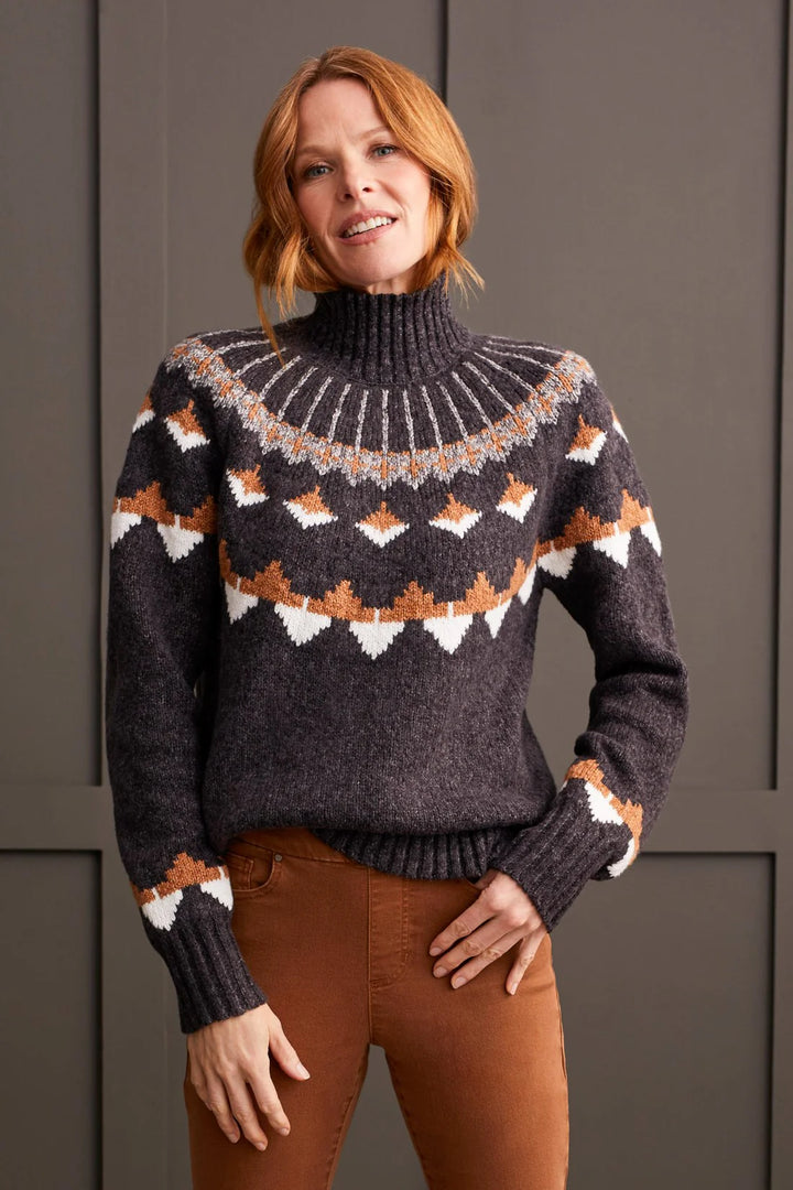 Tribal Mock Neck Intarsia Sweater