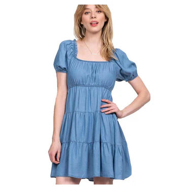 Mine Chambray Square Neck Mini Dress