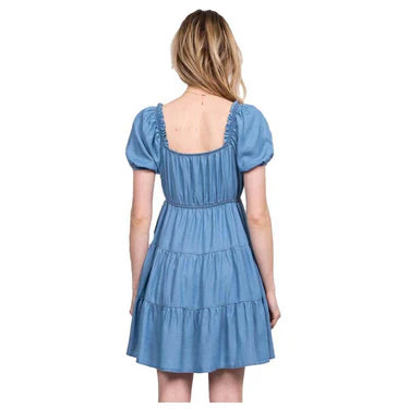 Mine Chambray Square Neck Mini Dress