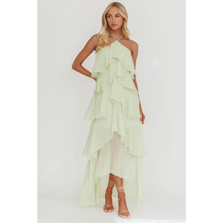 One & Only Halter Neck Ruffle Maxi Dress