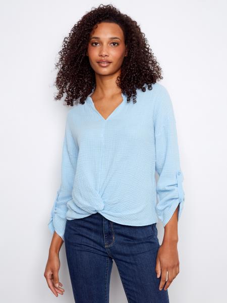 Charlie B Bubble Cotton Blouse With Front Twist