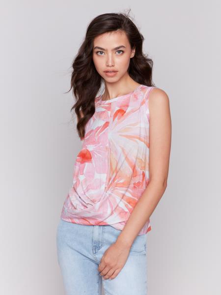 Charlie B Printed Cotton Slub Tank Top with Knot