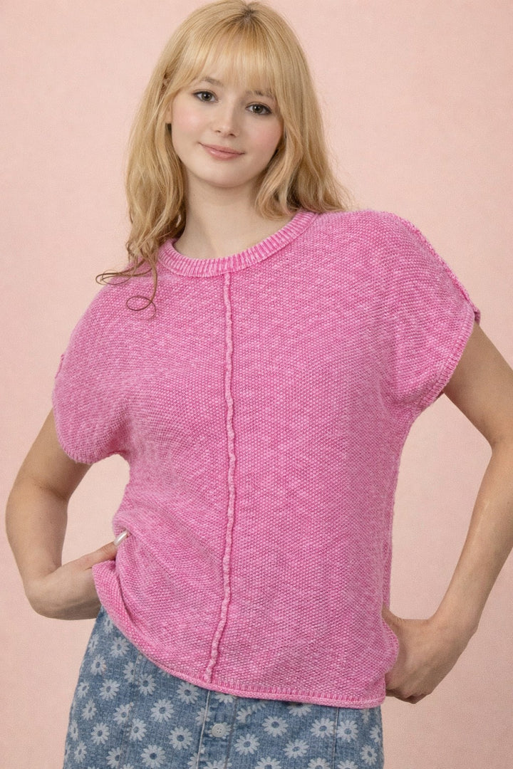 Very J Mineral Washed Knit Casual Sweater