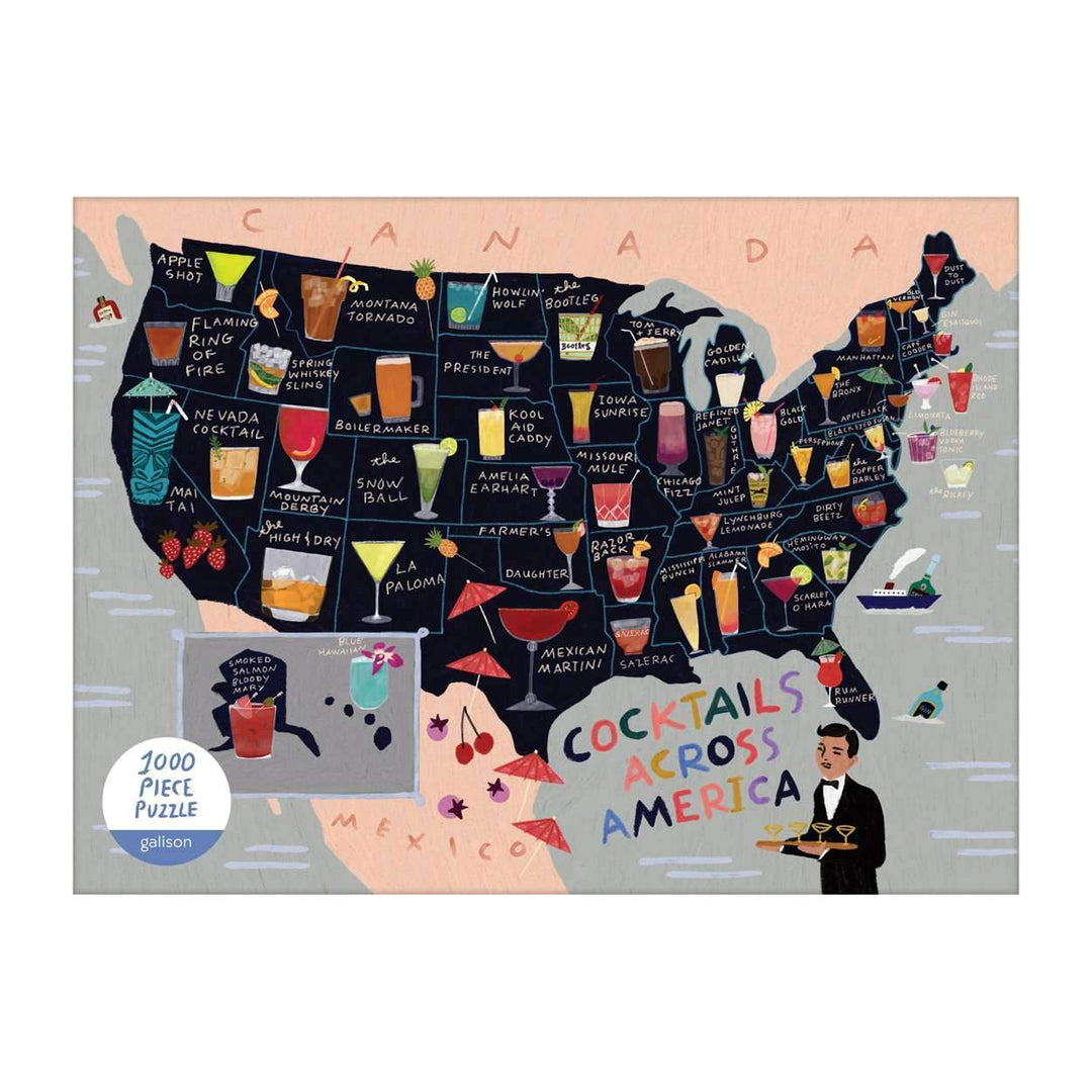 Galison Cocktails Across America Map 1000 Piece Puzzle