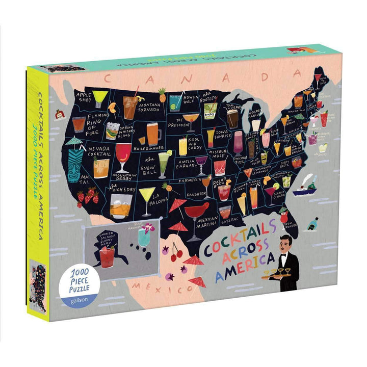 Galison Cocktails Across America Map 1000 Piece Puzzle