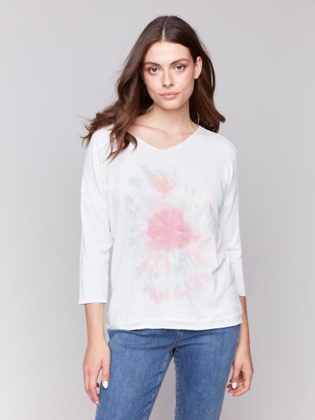 Charlie B Printed V-Neck Knit Top