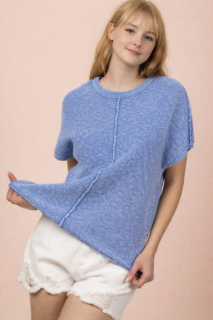 Very J Mineral Washed Knit Casual Sweater