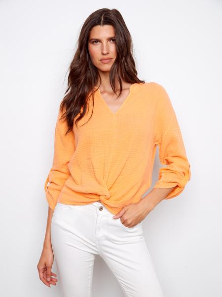 Charlie B Bubble Cotton Blouse With Front Twist