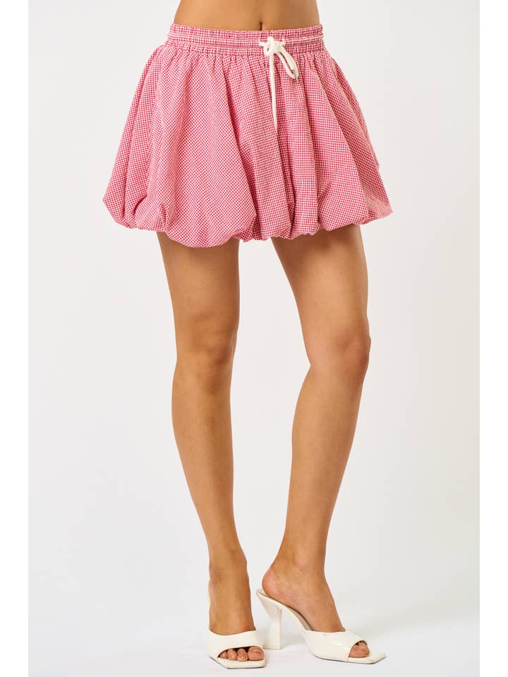 Blue Blush Bubbled Gingham Skirt