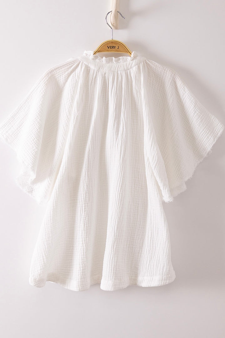 Very J Mineral Washed Gauze Split Neck Top