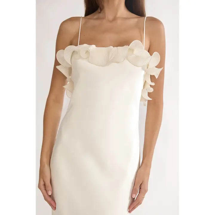 One & Only Asymmetrical Off Shoulder Ruffles Midi Dress