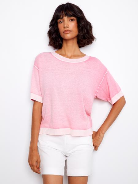 Charlie B Short Sleeve Reverse Print Sweater