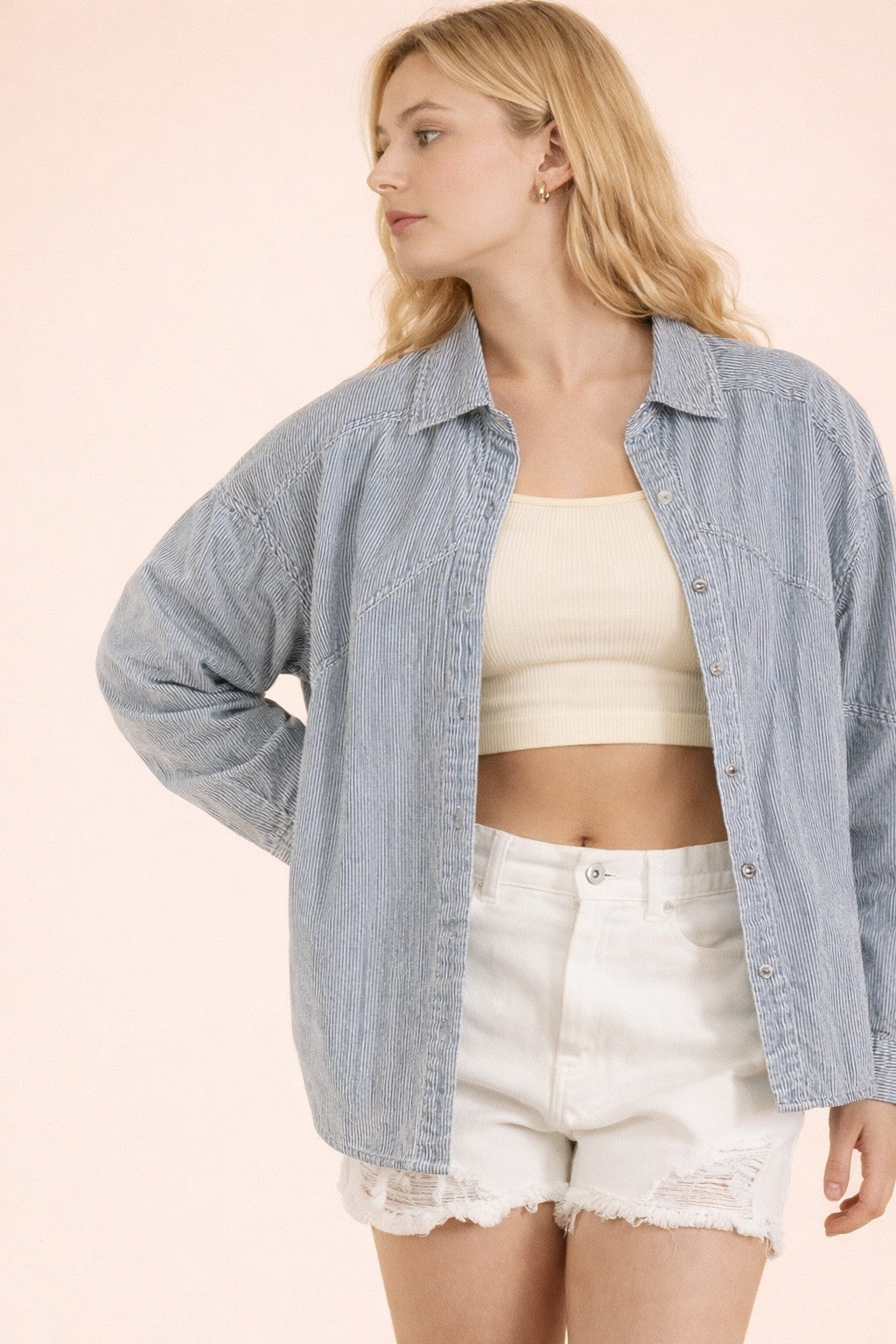 Very J Mineral Wash Chambray Button Down Top
