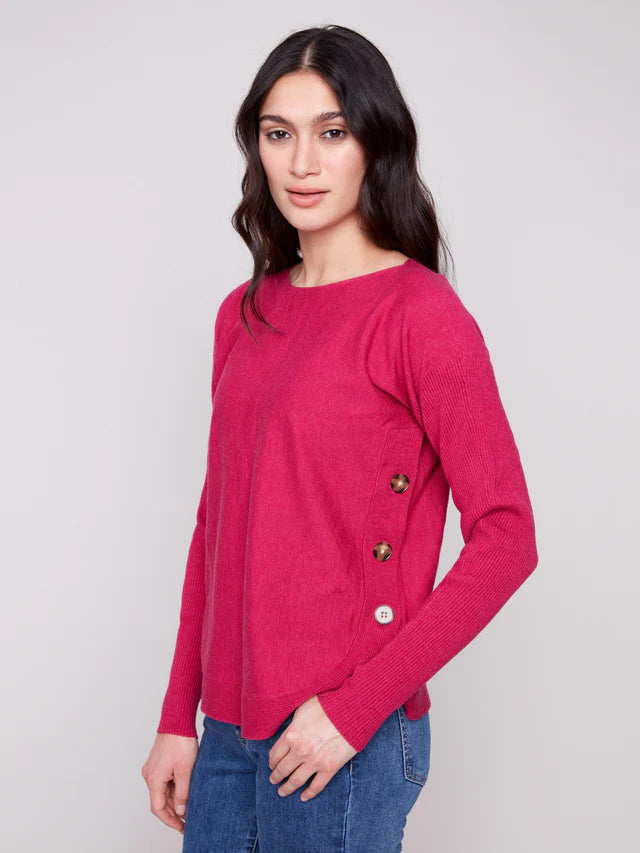 Charlie B Boat Neck Sweater With Side Button Detail