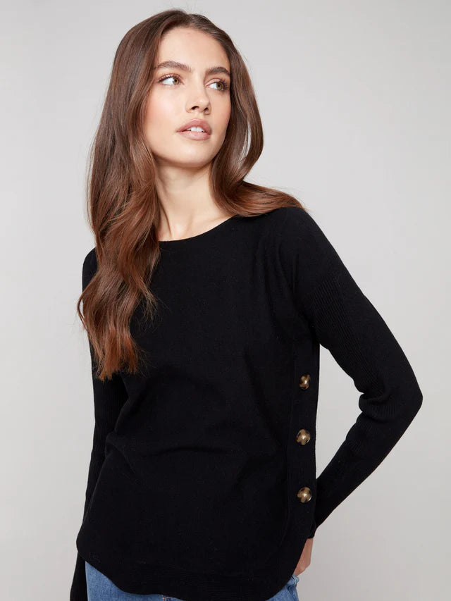 Charlie B Boat Neck Sweater With Side Button Detail