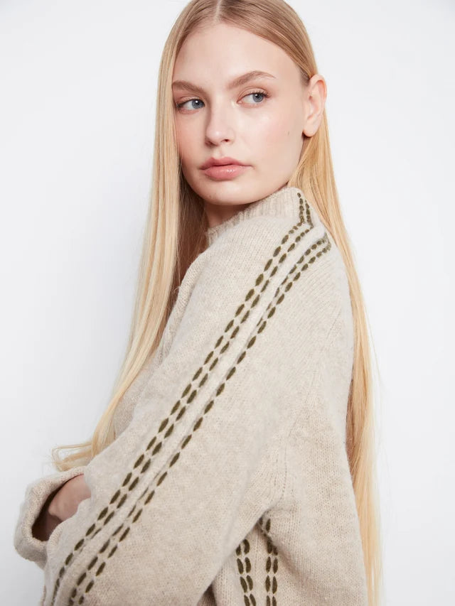 Charlie B Long Raglan Sleeve Mock Neck Sweater With Stitch Detail And Cuffed Sleeves
