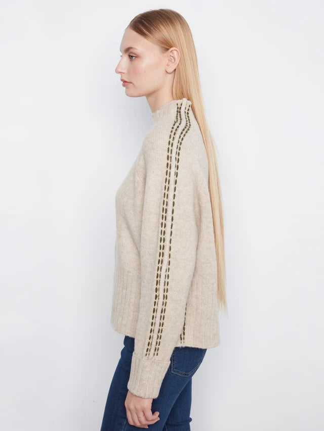 Charlie B Long Raglan Sleeve Mock Neck Sweater With Stitch Detail And Cuffed Sleeves