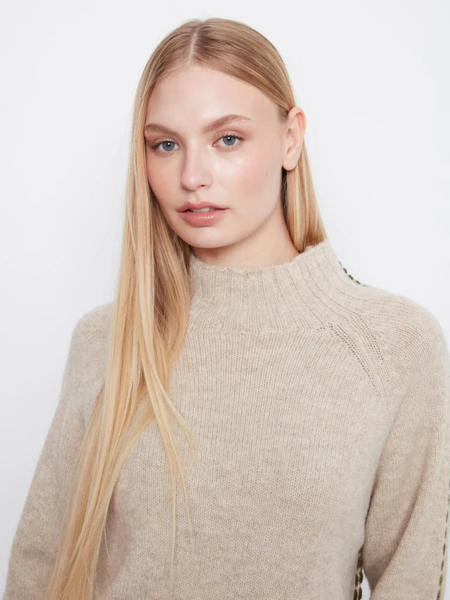 Charlie B Long Raglan Sleeve Mock Neck Sweater With Stitch Detail And Cuffed Sleeves