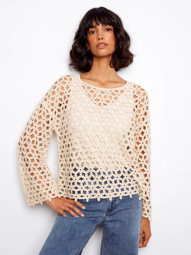 Charlie B Cotton Blend Crochet Flower Top