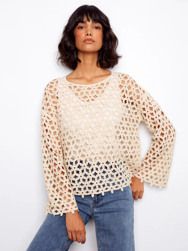 Charlie B Cotton Blend Crochet Flower Top