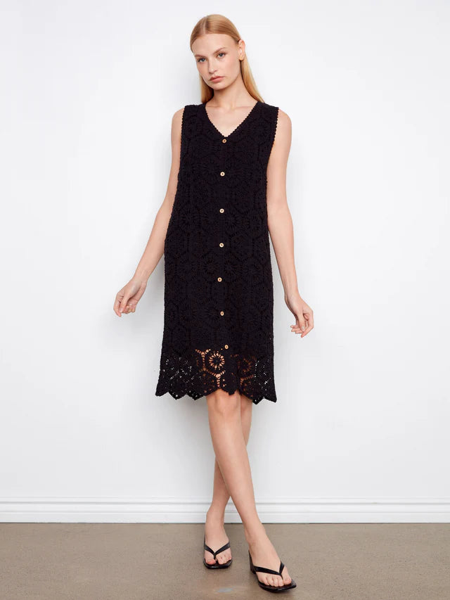 Charlie B Cotton Crochet Sleeveless Dress Black / M