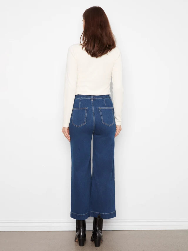 Charlie B Cropped Insert Pocket Wide Leg Stretch Denim Pants