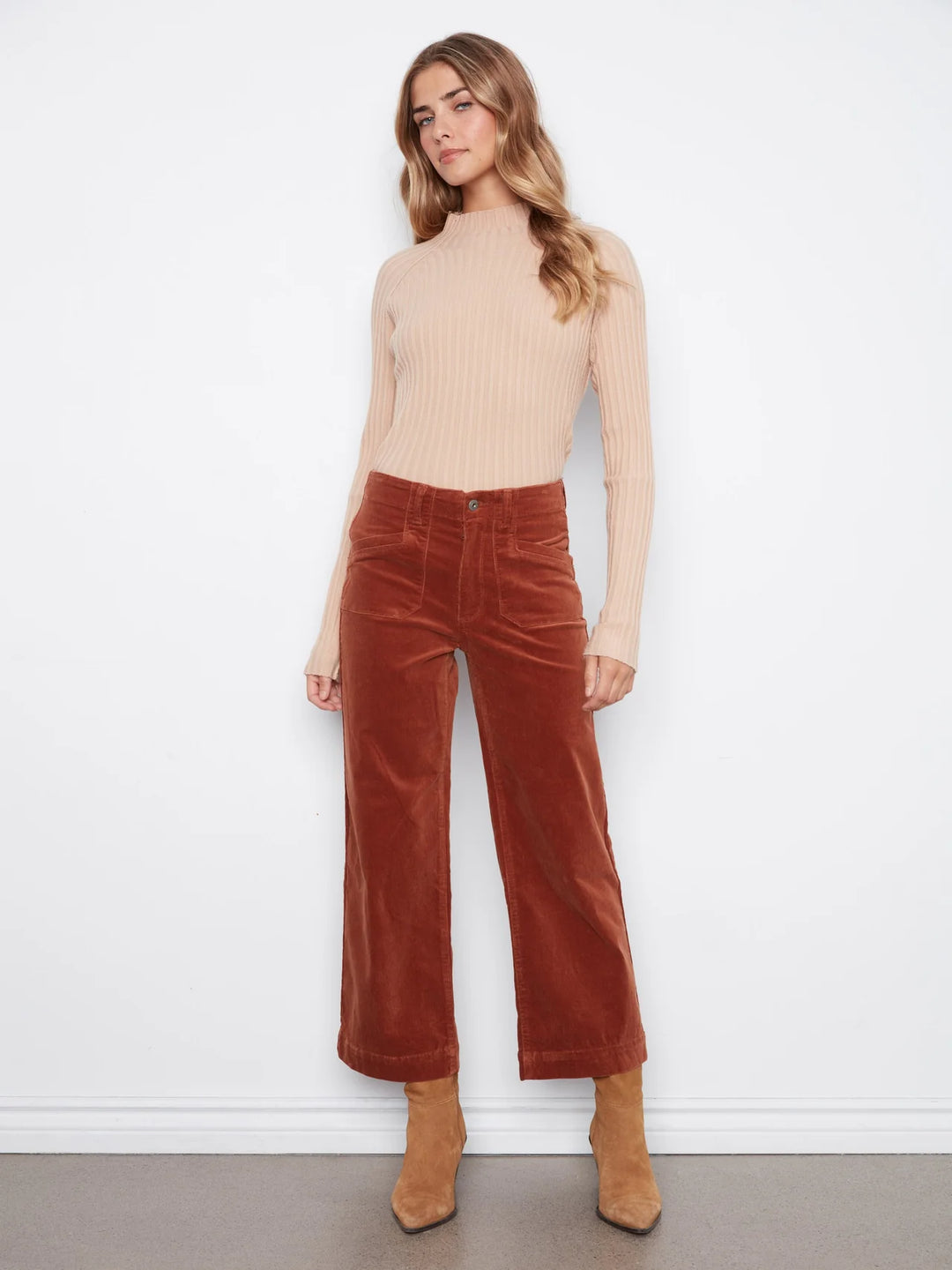 Charlie B Cropped Wide Leg Colored Pants With Patch Pockets