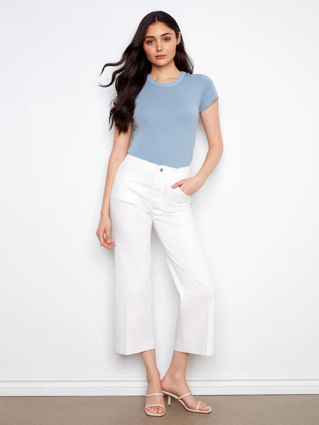 Charlie B Cropped Wide Leg Stretch Twill Jeans