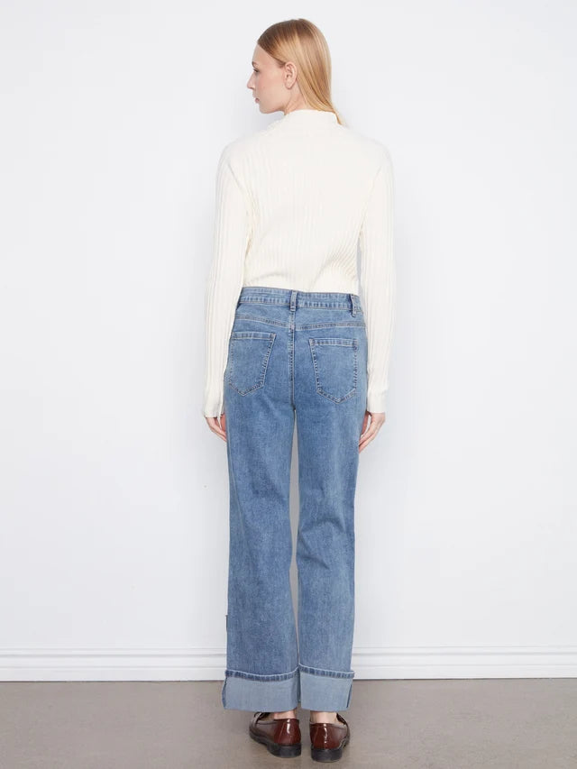 Charlie B Straight Leg Cuffed Pants With Patches And Studs