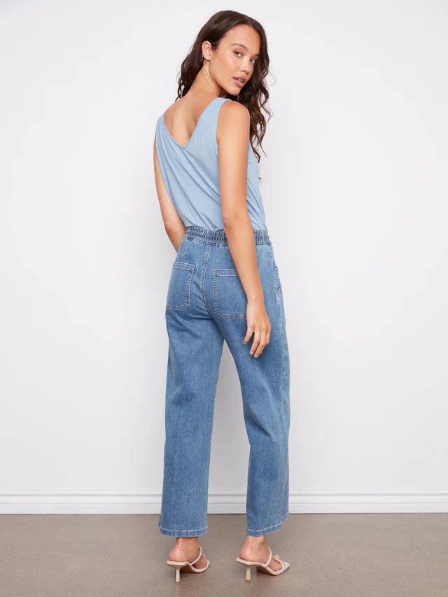 Charlie B Drawstring Wide Leg Denim Pants