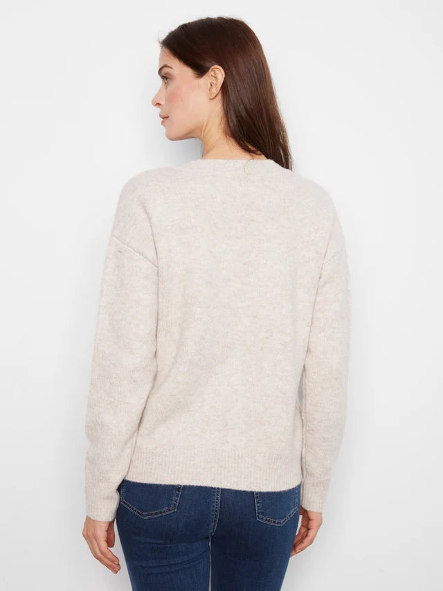 Charlie B Long Sleeve V-Neck Oversized Sweater With Embroidery