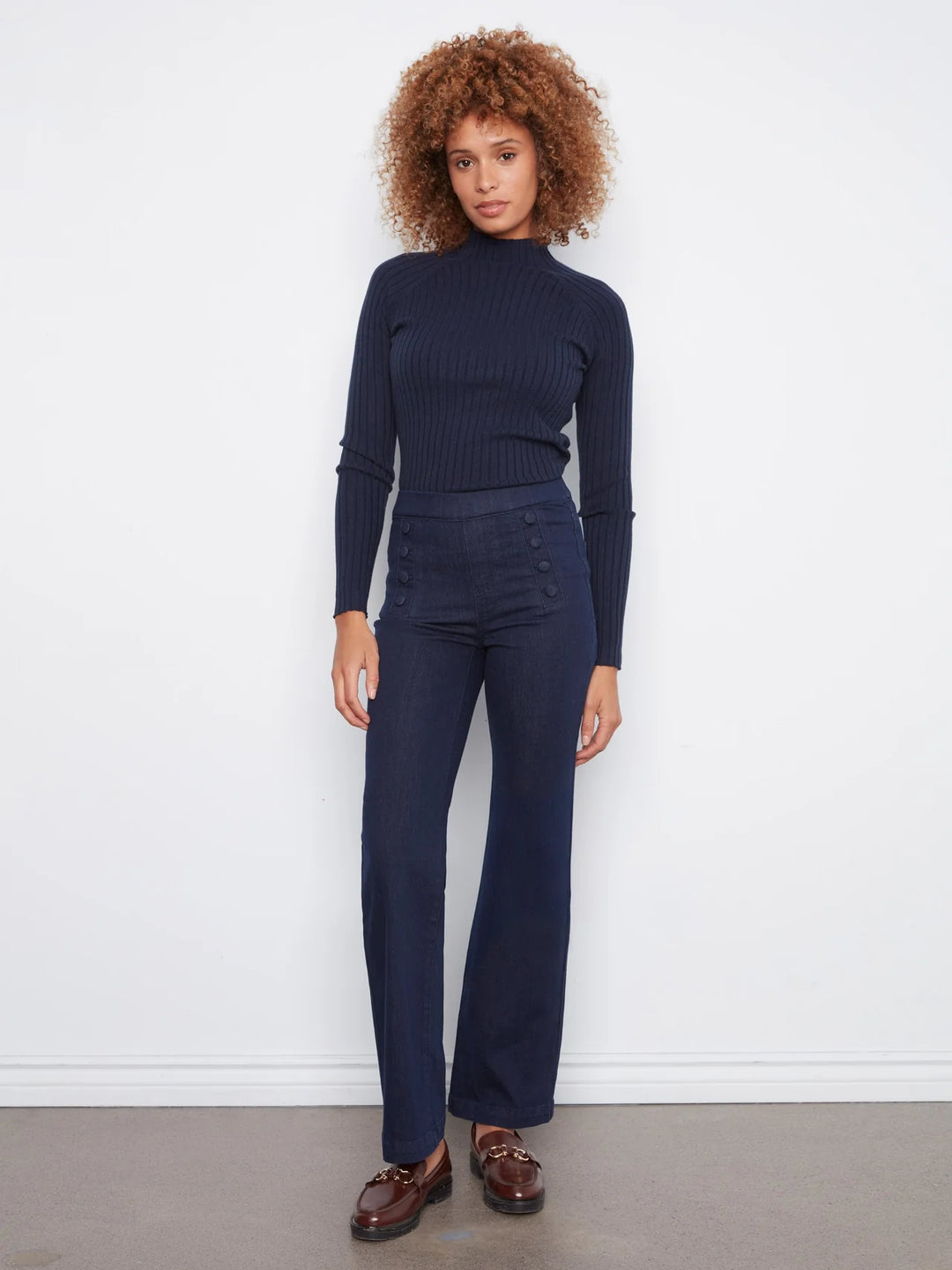 Charlie B Flare Pull On Pants With Sailor Buttons on Front Welts