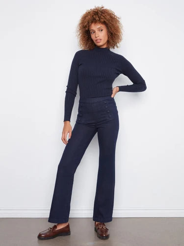 Charlie B Flare Pull On Pants With Sailor Buttons on Front Welts
