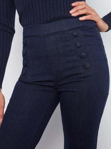 Charlie B Flare Pull On Pants With Sailor Buttons on Front Welts