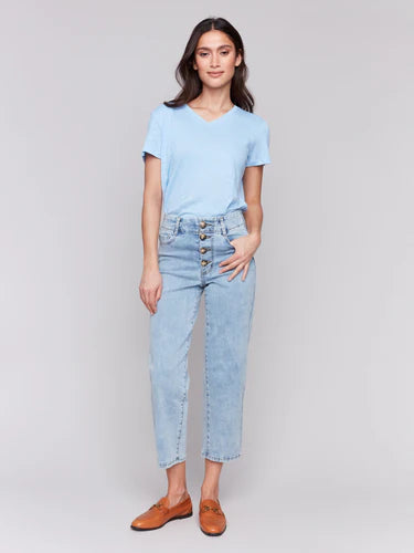 Charlie B Front Button-Fly Straight Crop Jeans