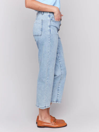 Charlie B Front Button-Fly Straight Crop Jeans