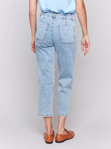 Charlie B Front Button-Fly Straight Crop Jeans