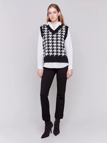 Charlie B Houndstooth Fooler Vest with Shirt Collar