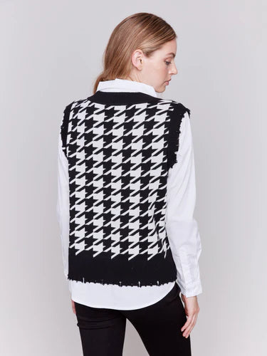 Charlie B Houndstooth Fooler Vest with Shirt Collar