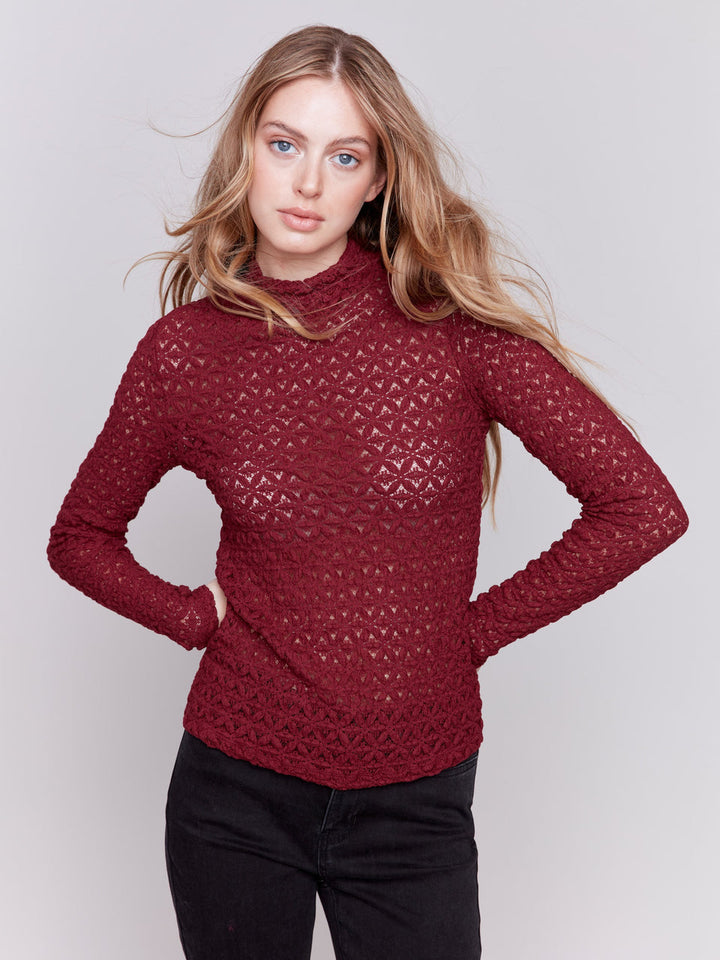 Charlie B  Lace Long Sleeve Mock Neck