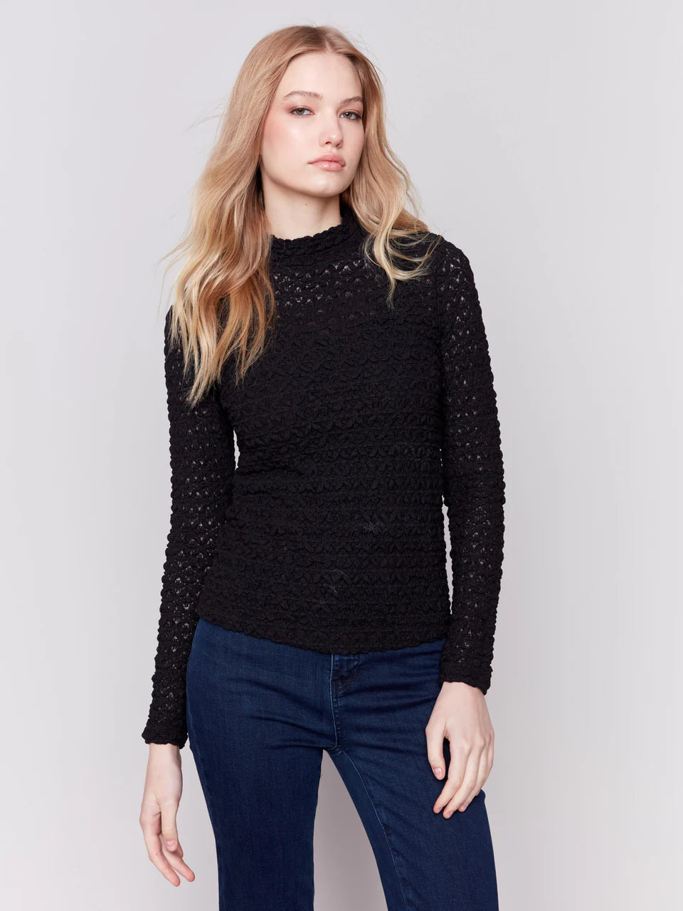 Charlie B  Lace Long Sleeve Mock Neck