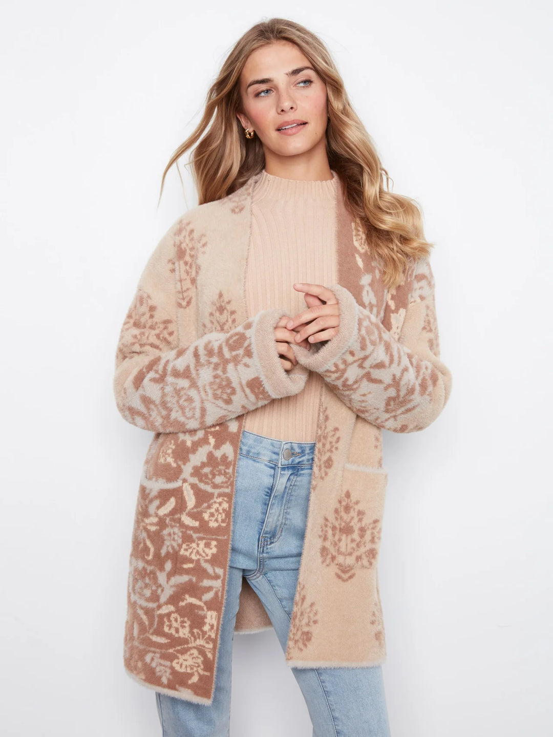 Charlie B Wide Sleeve Cardigan With Patch Pocket