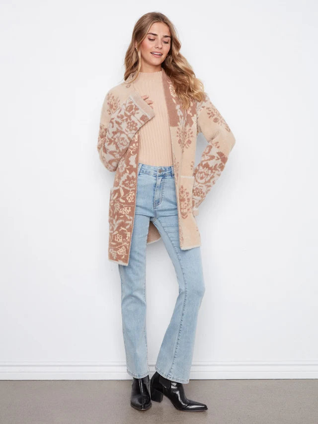 Charlie B Wide Sleeve Cardigan With Patch Pocket