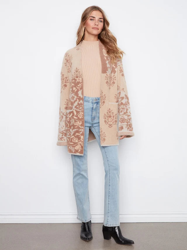 Charlie B Wide Sleeve Cardigan With Patch Pocket