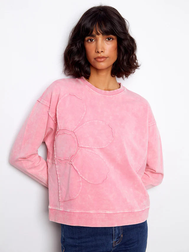 Charlie B Long Sleeve Top With Flower Appliqué