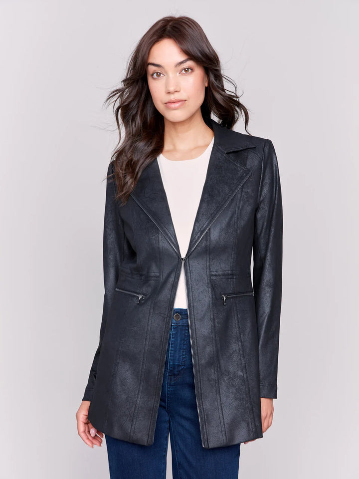 Charlie B Long Faux Suede Moto Jacket With Zipper