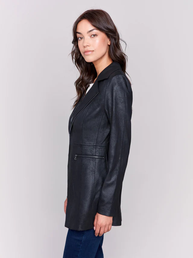 Charlie B Long Faux Suede Moto Jacket With Zipper